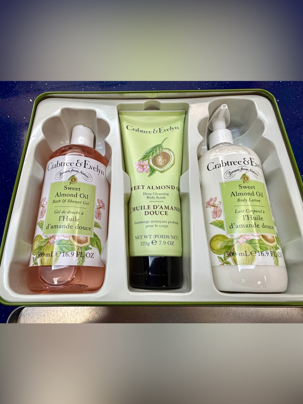 Crabtree & Evelyn Sweet Almond Trio - Green, White, Coral